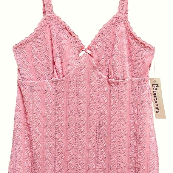 No Boundaries Lace Trim Cable Knit Coquette Mini Dress Rose‎ Pink M (8-10) NWT - Picture 5 of 13